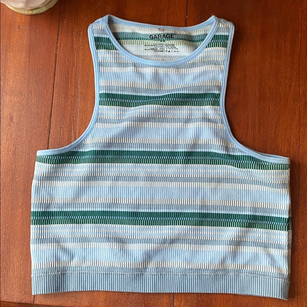Bundle of 2 Garage Crop Tops Women’s Size Medium Pink Blue Green Stripe Summer - Picture 4 of 5